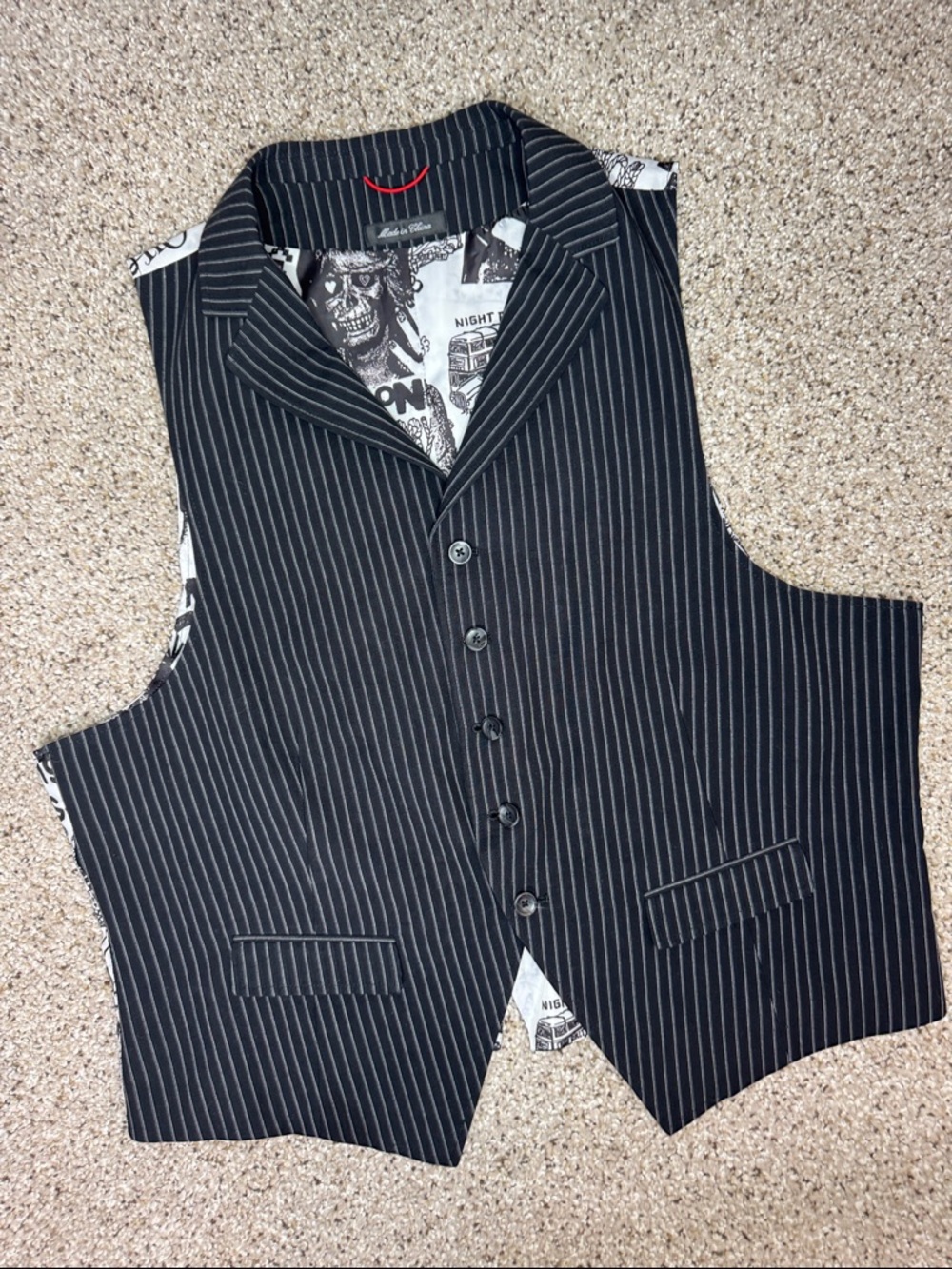 Bill London UK Black Pinstripe Vest With Goth London Lining Design